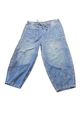 OH Jeans Barrel Leg Jeans Womens XL Drawstring Balloon Baggy Boho Cropped Artsy